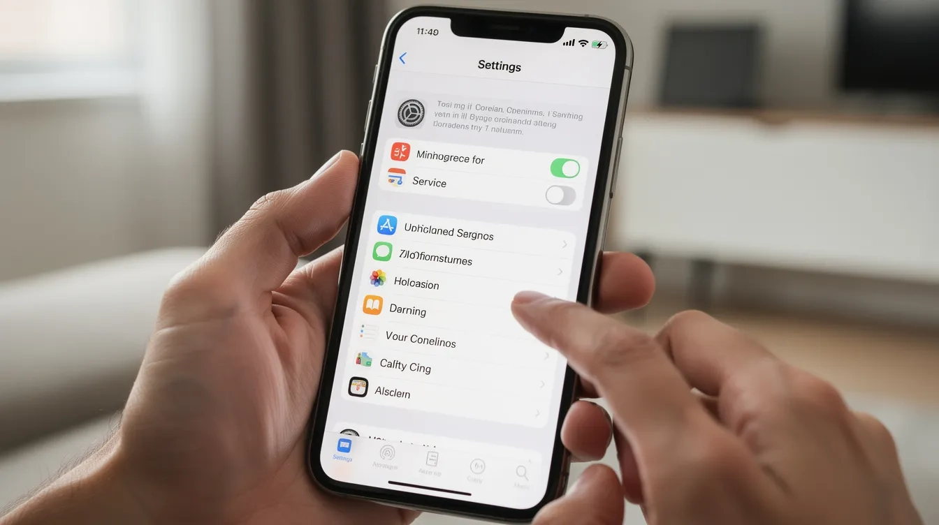 A person is holding an iPhone and viewing the settings app, where they are checking the SIM restrictions status of their device. The screen displays information about whether the phone is unlocked or locked to a specific carrier, indicating options for switching carriers or using local SIM cards.
